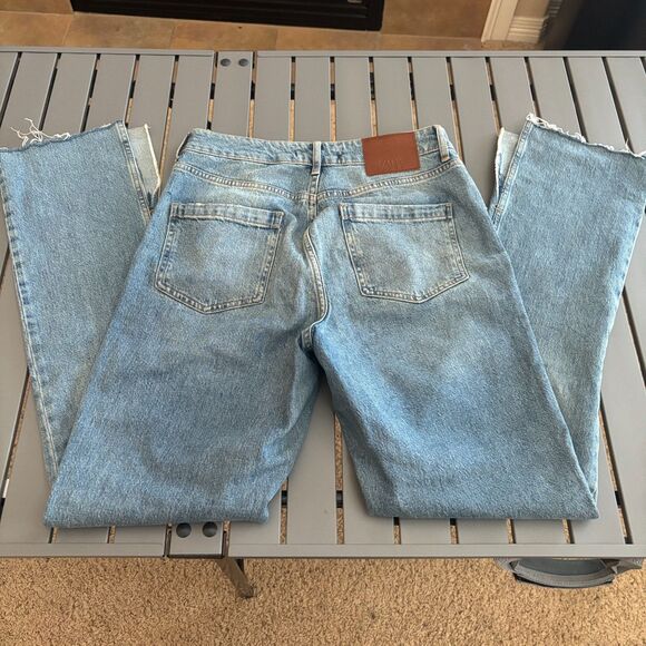 Zara Jeans Womens 6 Blue Denim Faded Medium Wash Ankle Slit Bootcut High Waisted - Picture 3 of 9